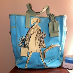 Blue Coach Tote - Canvas and Leather